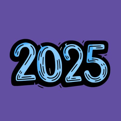 one line scrawled numbers sketch design “2025”