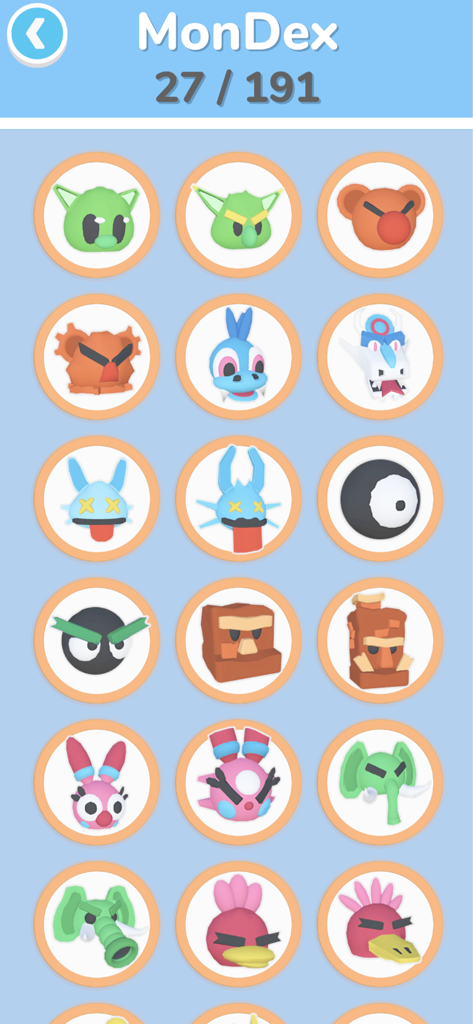 Monster Box! - モンスターボックスアプリの様々な捕獲されたモンスターのグリッドを表示するMonDexコレクション画面