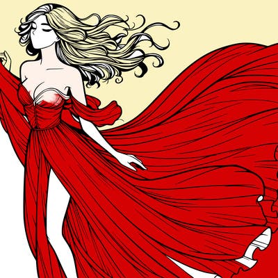 realistic woman in dress flowing the the wind