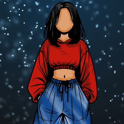 realistic girl faceless with baggy pants and a crop top