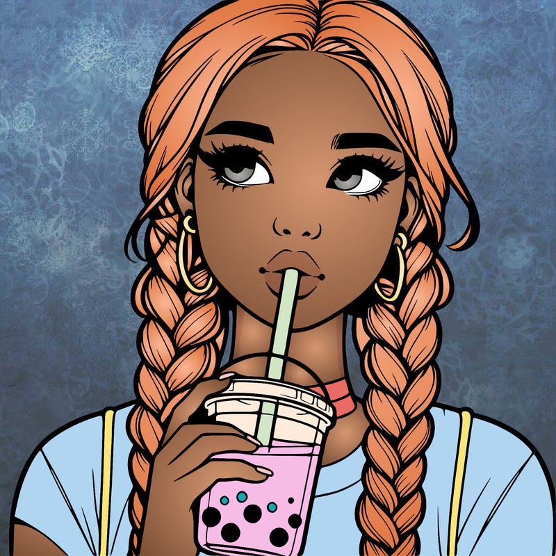 realistic girl with braided hair drinking boba