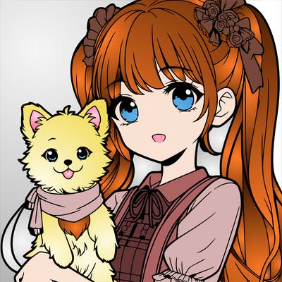 anime girl and her beautiful little dog