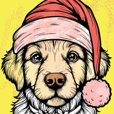 realistic dog with a christmas hat