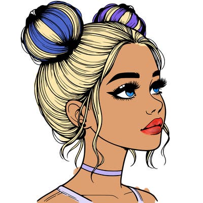 realistic girl with buns on the top of her head