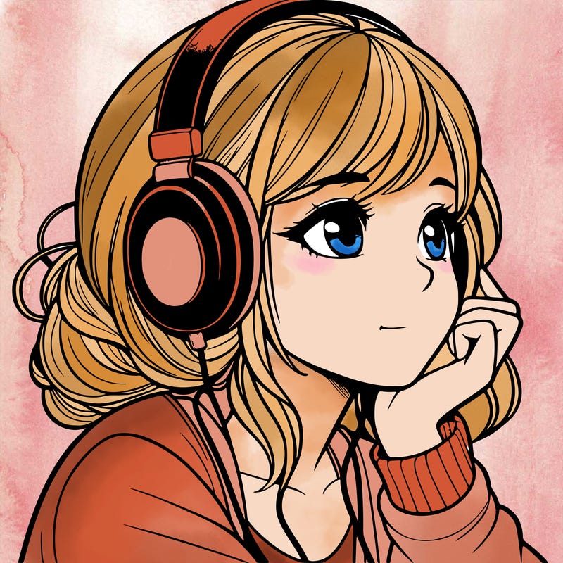 a realistic girl listening to music