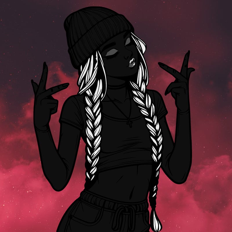 realistic teenage girl with braids and a beanie and crop top doing 🫶🏼