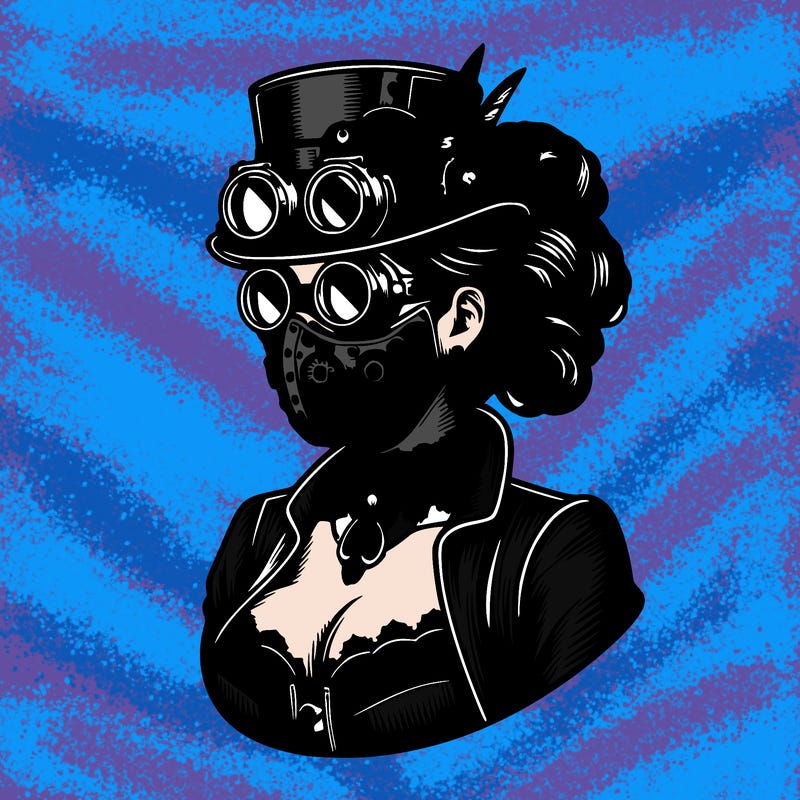 steam punk lady with mask realistic