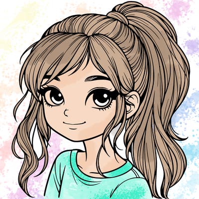 realistic girl with ponytail