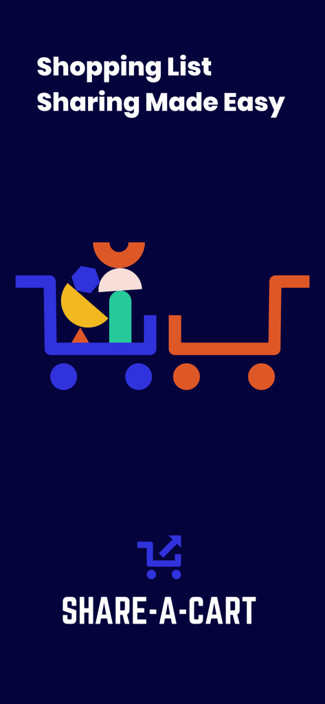 Share-A-Cart - Share-A-Cart app welcome screen with two shopping cart illustrations and the slogan Shopping List Sharing Made Easy