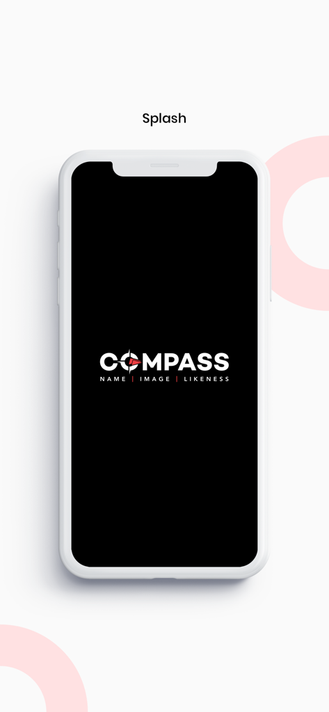 Compass NIL app splash screen displaying the company logo on a smartphone screen