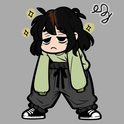tired girl with baggy clothes