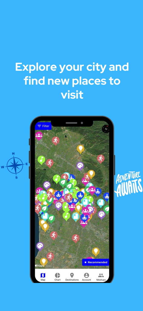 Know Yourself - Self Discovery - An interactive map of Los Angeles in the Know Yourself app showing various colorful destination icons