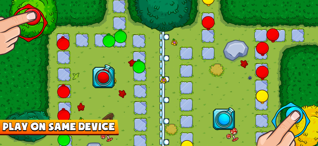 Zombie Party - 1 2 3 4 player - Top down view of two players interacting with a local multiplayer board game on a single device screen