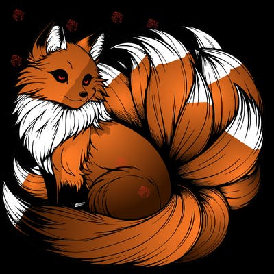 realistic detailed 9 tailed anime fox