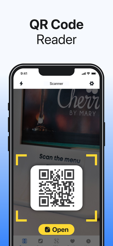 Una pantalla de iPhone escaneando un código QR en un menú usando la aplicación Tag