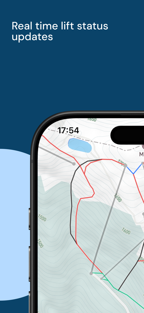 Skiro - Écran d'iPhone affichant la carte interactive de ski de l'application Skiro avec les mises à jour de l'état des remontées mécaniques en temps réel