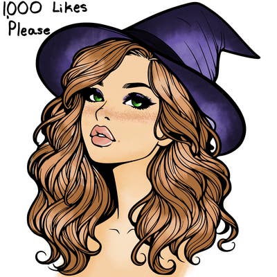 realistic witch girl with wavy hair and lips