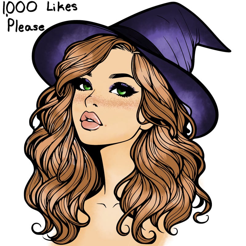 realistic witch girl with wavy hair and lips