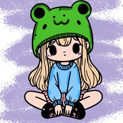 a girl wearing a frog hat and some frog socks