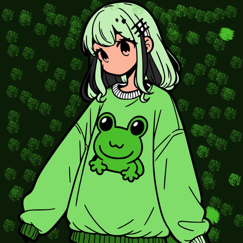 girl wearing frogging sweatshirt