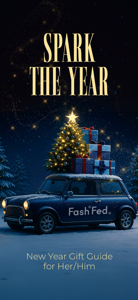 FashFed – Online Alışveriş - FashFed Neujahrs-Geschenkführer Promotion-Bild mit einem festlichen Auto im Schnee.