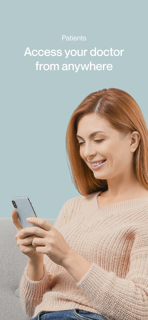 Spruce: Medical Communication - A smiling patient using her smartphone to communicate with her doctor via the Spruce app