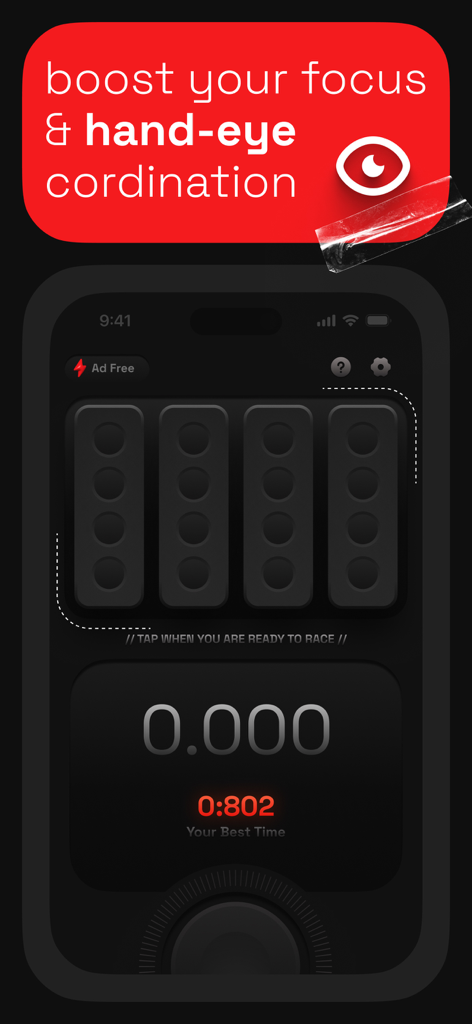 Reflex Club app interface for reaction time and hand eye coordination training