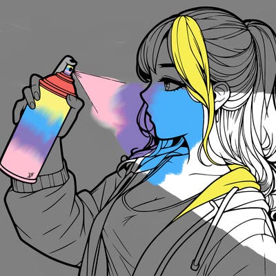 a realistic girl spray, painting