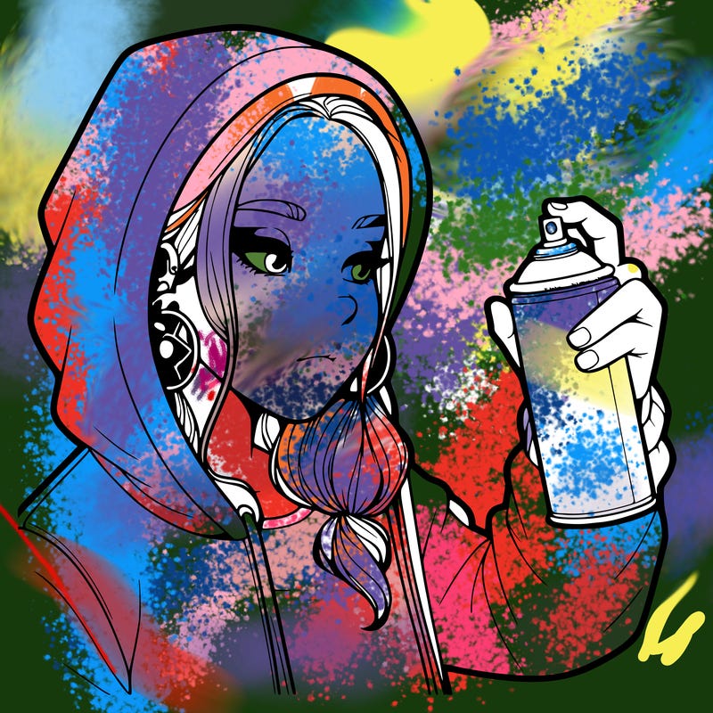 a realistic girl, spray painting