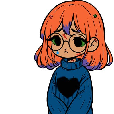 sad girl with glasses in a sweater