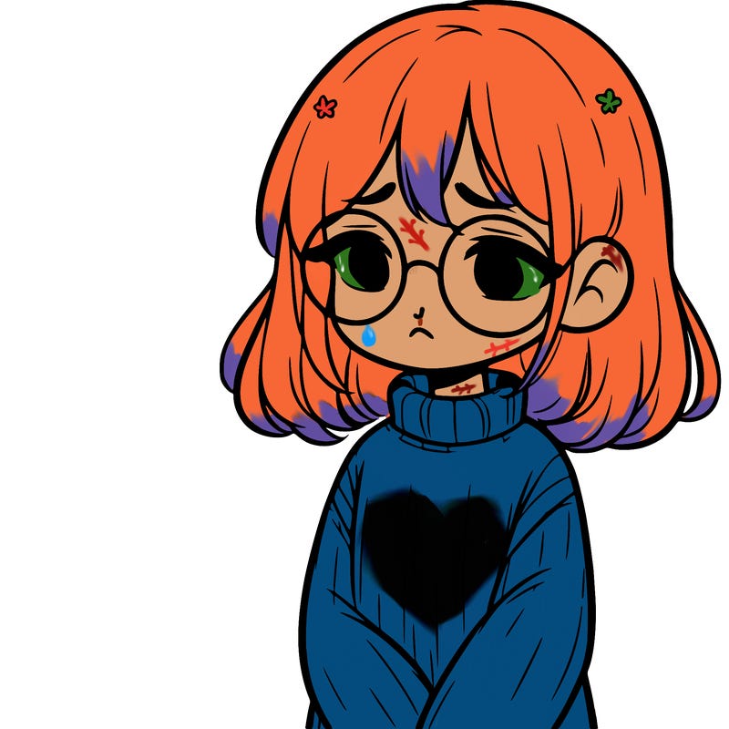 sad girl with glasses in a sweater