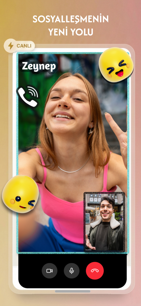 Nasip - Görüntülü Sohbet - Um homem e uma mulher sorrindo durante uma chamada de vídeo ao vivo no aplicativo Nasip