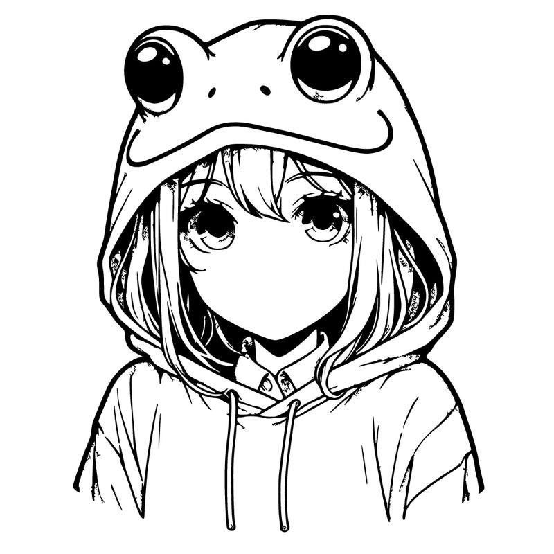 realistic girl with frog head hoodie