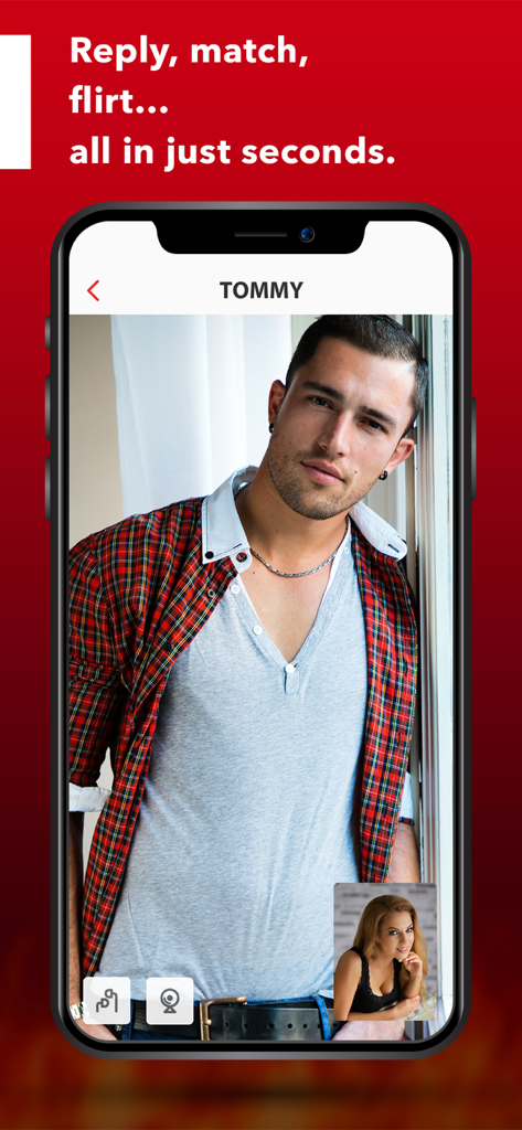 LOVE CHAT - Meet new friends - 남성 프로필과 화상 채팅 기능을 보여주는 Love Chat 앱 스크린샷