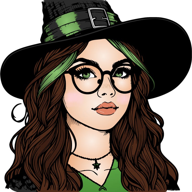 a witch with glasses realistic