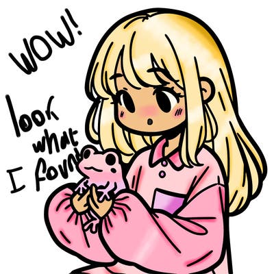 girl with long hair and a oversized shirt. and she is holding a frog