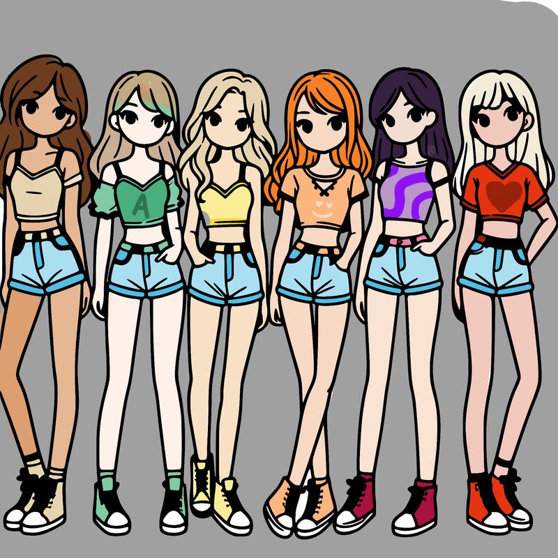 a group of girls wearing crop tops and shorts