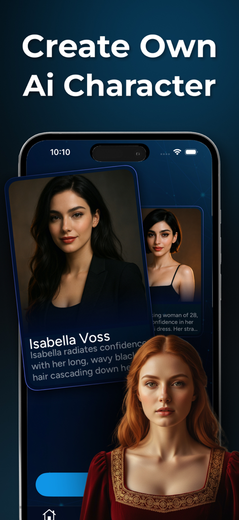 Hi - Ai Character Chat App - Écran de fonctionnalité pour créer des personnages IA personnalisés dans l'application de chat Hi.