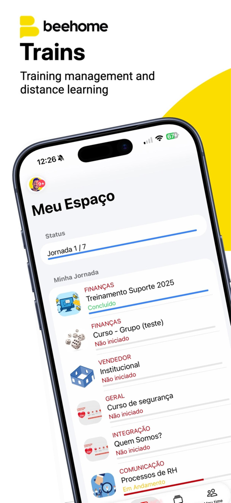 Beehome App-Oberfläche mit Modulen für das Schulungsmanagement und dem Lernfortschritt der Mitarbeiter.