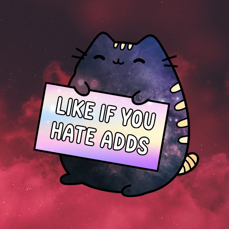 a kawii pusheen cat holding a sign that says like if you hate adds