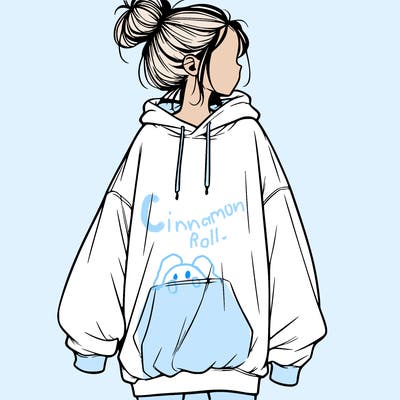 realistic girl with a oversized sweatshirt on and a bun