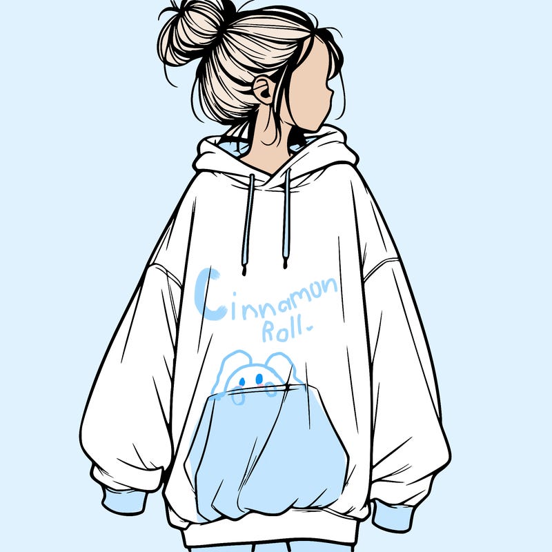 realistic girl with a oversized sweatshirt on and a bun