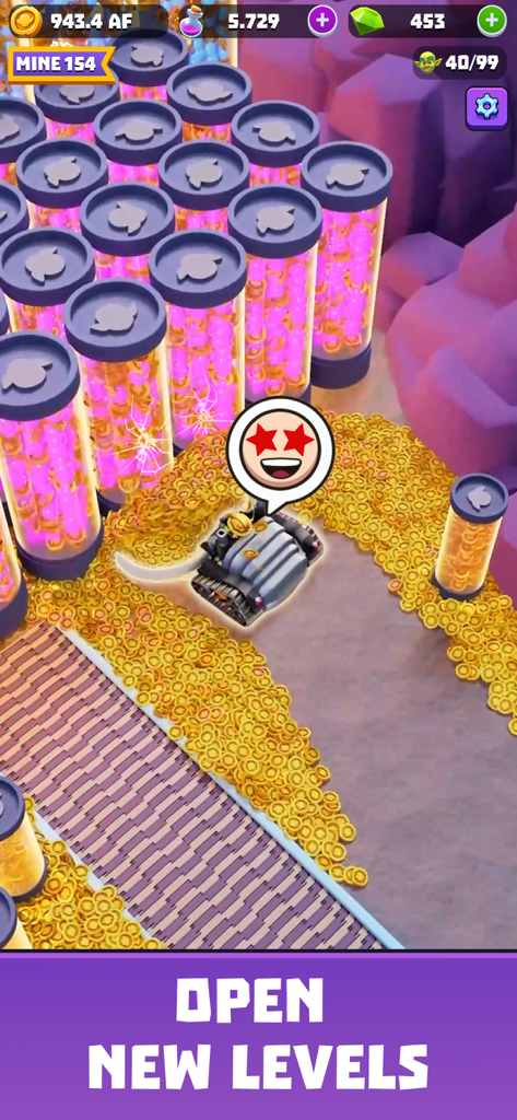 Gold and Goblins - Idle Games - Gameplay screen of Gold and Goblins showing a miner and gold coins