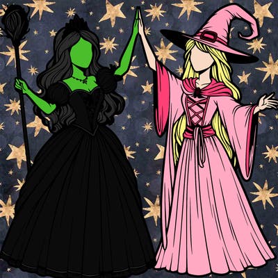 detailed realistic split of a princess and a witch