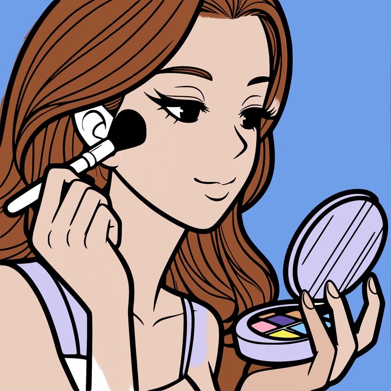 little girl putting on makeup