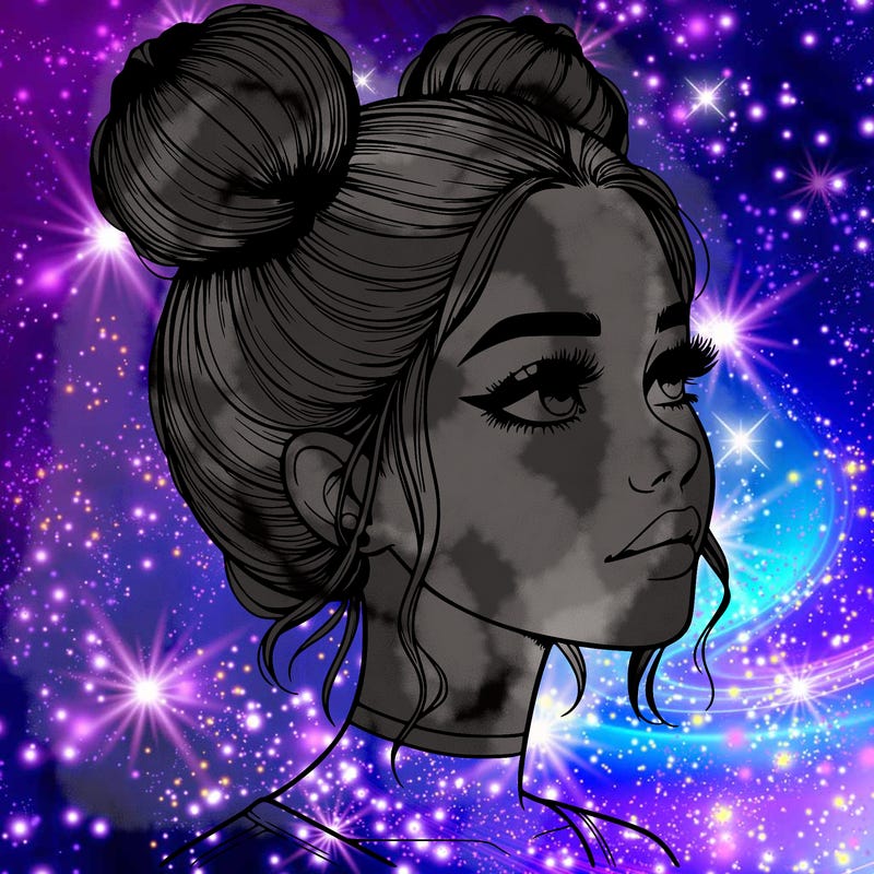 realistic girl with buns on the top of her head