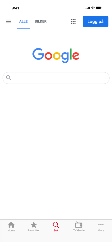 Startsiden - Page de recherche Google intégrée sur l'application mobile Startsiden.