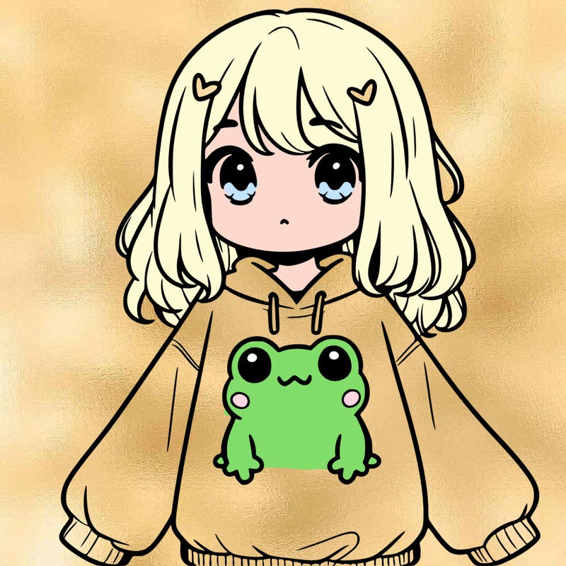 girl wearing frogging sweatshirt