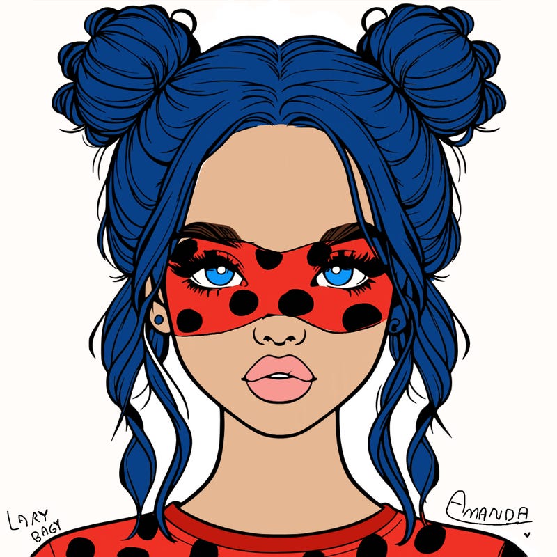 realistic girl with two buns in hair and lips