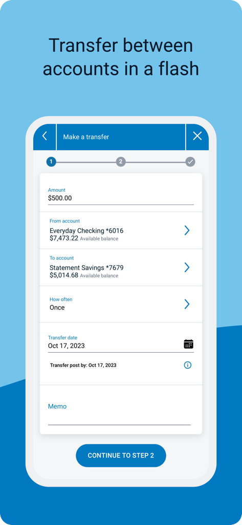 BMO Digital Banking mobile app screen showing a fund transfer between a checking and savings account.